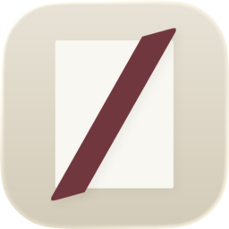 The Stemulus app icon: a white page crossed by a dark red diagonal slash, on a warm beige rounded square.
